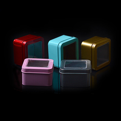 Creative Tinplate Packing Box Transparent Open Skylight 6.5 Small Square Iron Box Wedding Packaging Tin Wedding Candies Box