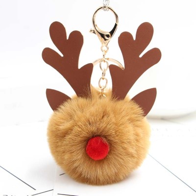 Koorol Christmas Deer Fur Ball Keychain Handbag Pendant Deer Fuzzy Ball Pendant Lucky Deer Car Mobile Phone Ornaments