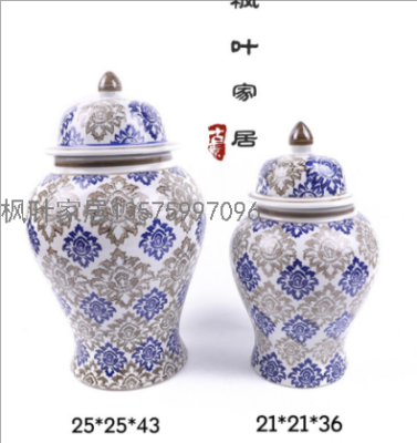 Temple Jar Storage Jar Ceramic Decoration with Lid Traditional Chinese Medicine Jar Cereals Jar Large Size Temple Jar