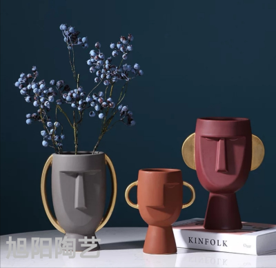Nordic Style Head Portrait Face Ceramic Vase Creative Simple and Modern Furnishings Crafts Soft Outfit Decoration Ornaments