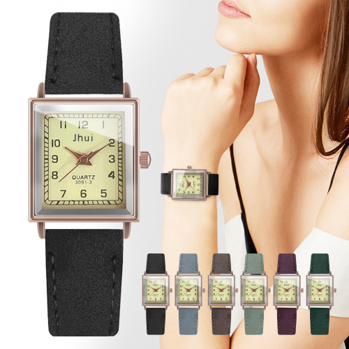 foreign trade hot selling women‘s square toe belt quartz watch set student digital versatile casual watch spot