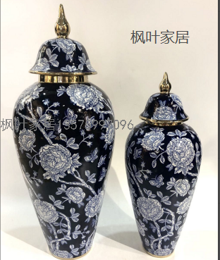 Ceramic Pot Decoration Large Antique Porcelain Temple Jar New Chinese Home Living Room and Sample Room Hallway Decorations