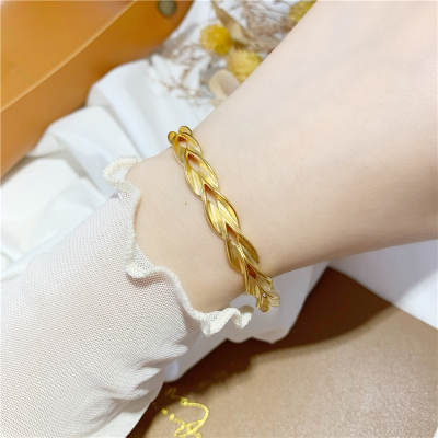 Open Double-Layer Wave Pattern Bracelet Imitation 18K Gold Bracelet Twist-Shaped Vietnam Placer Gold Bracelet Female No Color Fading