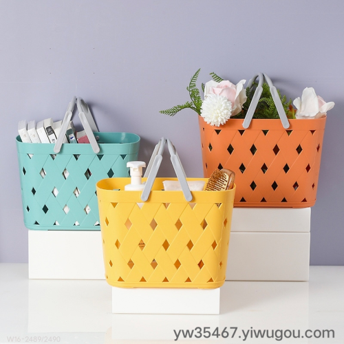 16-2489 Simple Diamond Pattern Storage Plastic Pp Portable Vegetable Basket Kitchen Vegetable and Fruit Shopping Basket 