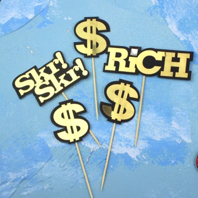 Baking Cake Topper Hip Hop Rap SKR Rich Money Cake Inserting Card Currency Rapper Theme Card