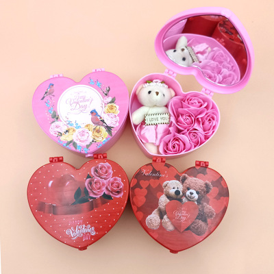 Valentine's Day Gift Love Heart-Shaped Boxed Rose Flower Bear Couple's Birthday Present Box Factory Wholesale