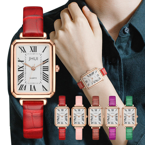 TikTok Popular Bamboo Belt Roman Digital Square Plate Women‘s Quartz Watch Fashion Women‘s Watch Factory Direct Supply