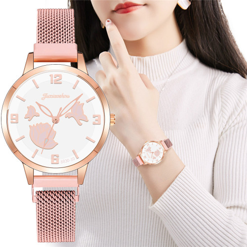 internet celebrity new stainless steel mesh butterfly digital quartz watch simple three-pin women‘s watch spot wholesale