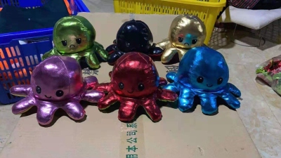 Flip Octopus Doll Cross-Border Polka Dot Color Gold Flip Octopus Doll Double-Sided