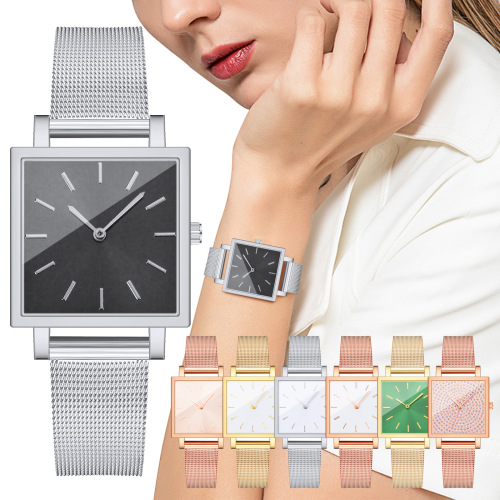 AliExpress Alloy Mesh Belt Casual Watch Creative Square Scale Dial Women‘s Quartz Wrist Watch