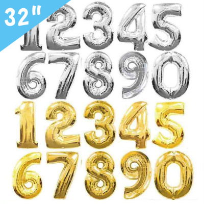 Gold Silver 32-Inch Digital Balloon Wedding Ceremony And Wedding Room Birthday Party Decoration Layout Aluminum Balloon Wholesale