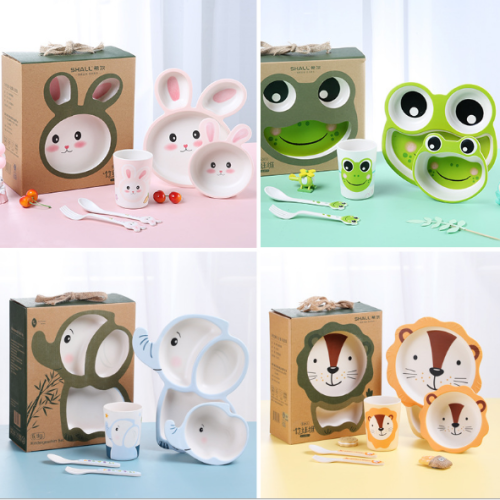 bamboo fiber cartoon children‘s creative ins tableware bowl and plates