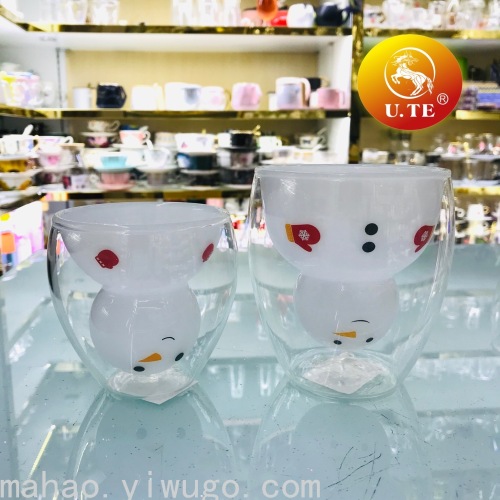 Snowman Double Layer Glass Cup
