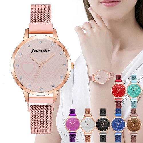 Internet Celebrity New Milan Stainless Steel Mesh Diamond-Embedded Love Watch Simple Three-Pin Quartz Watch Female