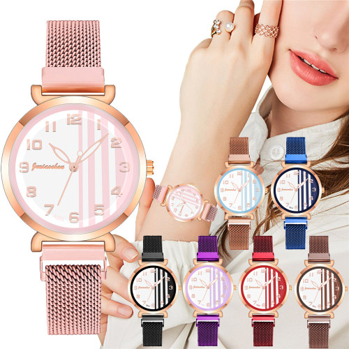 Fashion Creative Women‘s Watch women‘s Watch with Quartz in Milan Two-Color Vertical Stripes Student Watch