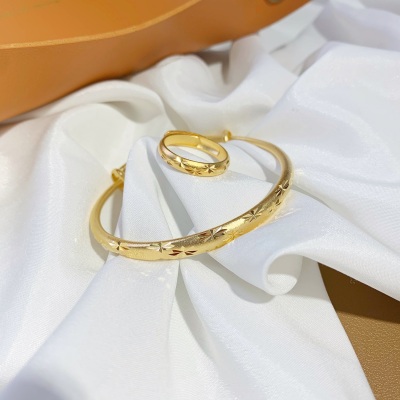 Simple Graceful Imitation Gold Bracelet No Color Fading Mantian XINGX Ring Bracelet Female Placer Gold Jewelry Two-Piece Set