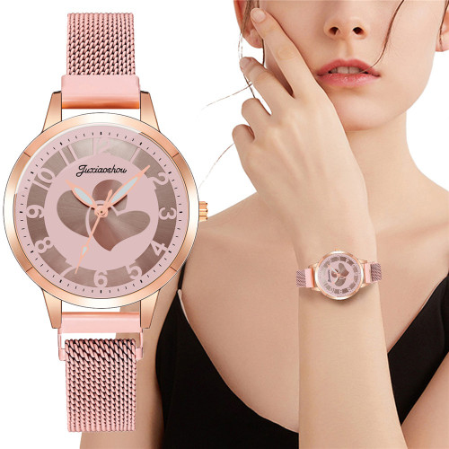 Cyber Celebrity Style New Arrival Stainless Steel Mesh with Love Heart Digital Quartz Watch Simple Three-Pin Women‘s Watch in Stock Wholesale