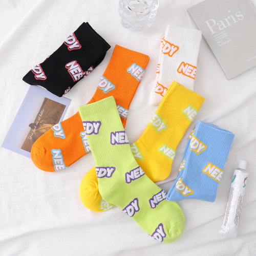 Autumn Socks Female Ins Trend Skate Athletic Socks Cotton Medium Stockings College Style Cotton Letters Tube Socks Wholesale