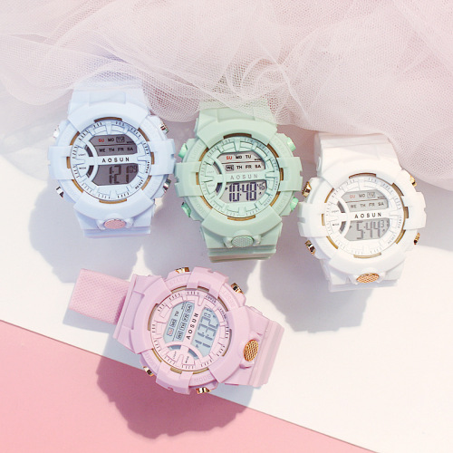 tomato internet celebrity cherry blossom pink girl watch ins style matcha green cute unicorn electronic watch for male and female middle school students