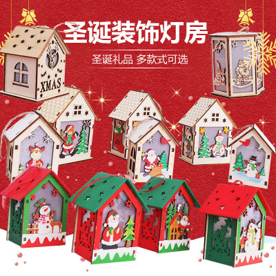 Christmas Decorations Luminous Small House Log Color DIY Santa Claus Christmas Gift Pendant Ornaments