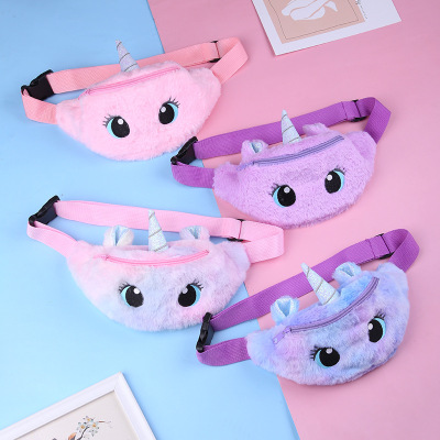 Unicorn Cartoon Plush Shoulder Bag Little Girl Cute Big Eyes Waist Bag Kindergarten Kid's Messenger Bag Chest Bag