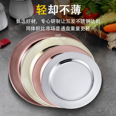 Mutual Hair Stainless Steel round Dinner Plate Craft Plate Decoration European Style Western Cuisine Plate Steak Plate Fruit Snack Plate