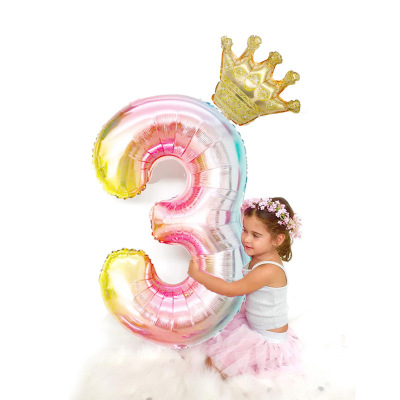 Amazon Cross-Border Balloon 40-Inch Gradient Digital Crown Balloon Set Children Full-Year Birthday Party Decoration