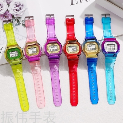 New Ins Colorful Electroplated Small Square Electronic Watch Student Children Multi-Functional Waterproof Luminous LED Electronic Watch