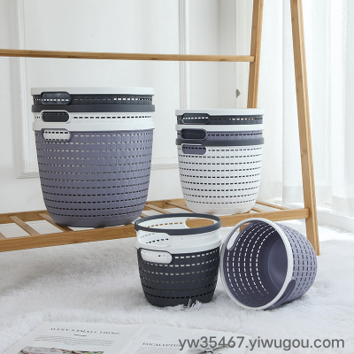 W16-2432 Sundries Storage Basket Pp Layering Linen Pattern Storage Basket Portable Kitchen Stackable Basket