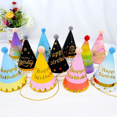 Colorful Red Series Children's Birthday Baby Full-Year Adult Party Hairy Ball Birthday Hat Party Hat