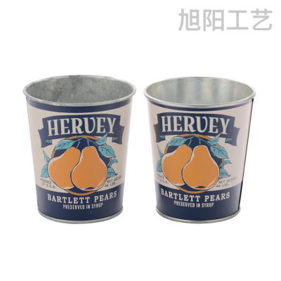 Factory Customized Tin Bucket round Metal Barrel Printing Iron Bucket Color Printing Iron Barrel Metal Pots Flower Bucket