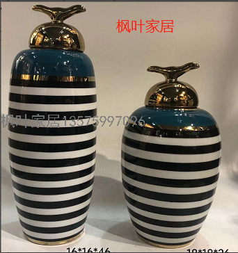 American Light Luxury Modern Geometry Gilt Edging Porcelain round Can Storage Tank Hotel Model Room Flower Arrangement Vase Ornaments