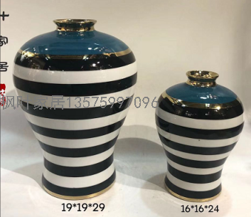 American Light Luxury Modern Geometry Gilt Edging Porcelain round Can Storage Tank Hotel Model Room Flower Arrangement Vase Ornaments