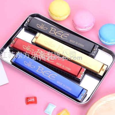 24-Hole Bee Brand Aluminum Seat Plate Aluminum Shell Toy Harmonica, Toothpaste Boxed Toy Gift