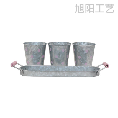 Customized Flower Bucket Creative Home Gardening Galvanized Iron Sheet Iron Art with Tray Mini Small Flower Bucket Metal Pots
