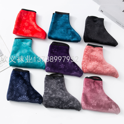 Factory Direct Sales New Printed Foot Sock Women's Winter Fleece Lining Floor Socks High Non-Slip Warm Carpet Foot Sock