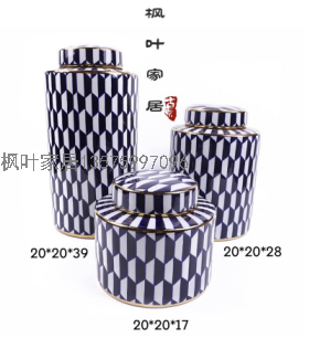 American Light Luxury Modern Geometry Gilt Edging Porcelain round Can Storage Tank Hotel Model Room Flower Arrangement Vase Ornaments