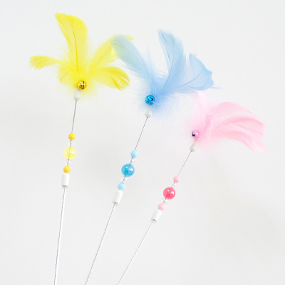 Batch Spot Candy Feather Cat Teaser Colorful Goose Feather Cat Playing Rod Bell Interactive Funny Cat Toy Cat Supplies