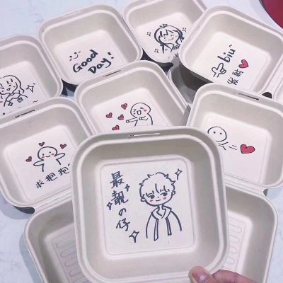 White Trending on TikTok Lunch Box Disposable Environmentally-Friendly Lunch Box Degradable Sugarcane Pulp Lunch Box Packing Takeaway Lunch Box