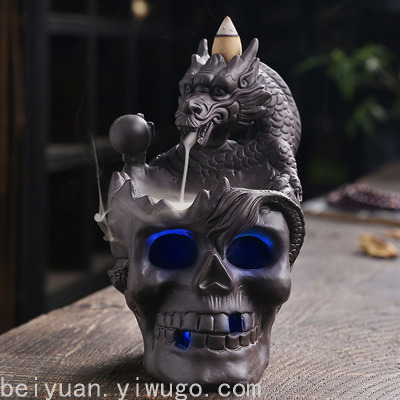 Purple Sand Backflow Incense Burner Holder Halloween Skull Dragon  Home Decorations Ornament