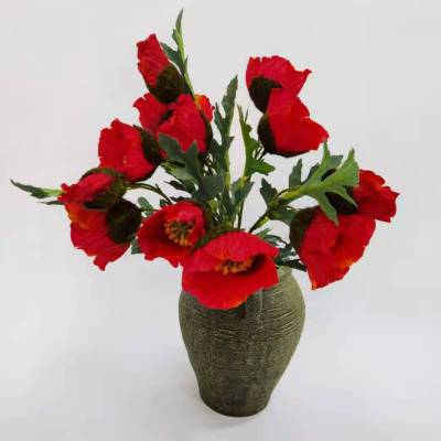New Bunch of Artificial Poppies Artificial Raw Silk Flowers for Home Wedding Ornamental Flower