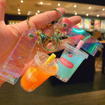 Creative Oil Entry Bubble Tea Keychain Internet Celebrity Fashionable Words Cartoon Key Chain Student Decompression Toy Gift Wholesale