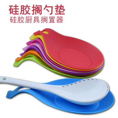 Factory in Stock Thickened Silica Gel Spoon Pad Soup Spoon Spoon Holder Silicone Seasoning Dish Spoon Cooking Tableware Mat High Temperature Resistance
