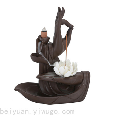 Ywbeyond Home Decoration Buddha Hand Lotus Smoke Backflow Ceramic Incense Burner Incense Stick Holder Incense Censer