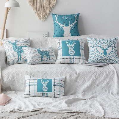 Blue Elk Nordic Cotton and Linen Pillow American Living Room Sofa Cushion Office Pillow Cover Lumbar Pillow without Core