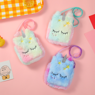 Children's Gift Card Bucket Plush Unicorn Shoulder Bag Little Princess Cute Square Crossbody Bag Coin Purse