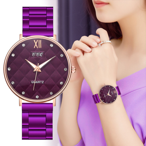 CCQ Women‘s Steel Strap Watch Korean Fashion Twill Plaid Diamond Women‘s Watch Popular Watches