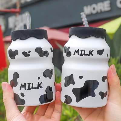 Korean Style Ins New Creative COW Ceramic Cup Small Cute Mini Children's Straw Cup Small Gift Water Cup