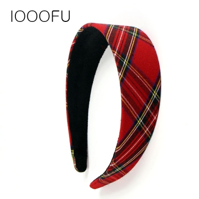Plaid Fabric Wide Brim Hair Band Cross Pattern Korean Artistic Style Easy to Match Wide Version Non-Slip Hair Band Hairpin