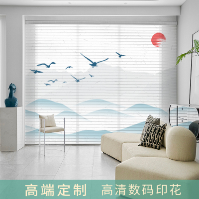 Customizable Boutique Printing Shangri－La Curtain Roller Shutter Louver Curtain Lifting Shading Soft Gauze Curtain Punch-Free